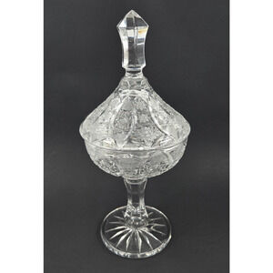 Vintage Cut Lead Crystal Pedestal Urn Candy Dish with Lid 14" Tall - STUNNING
